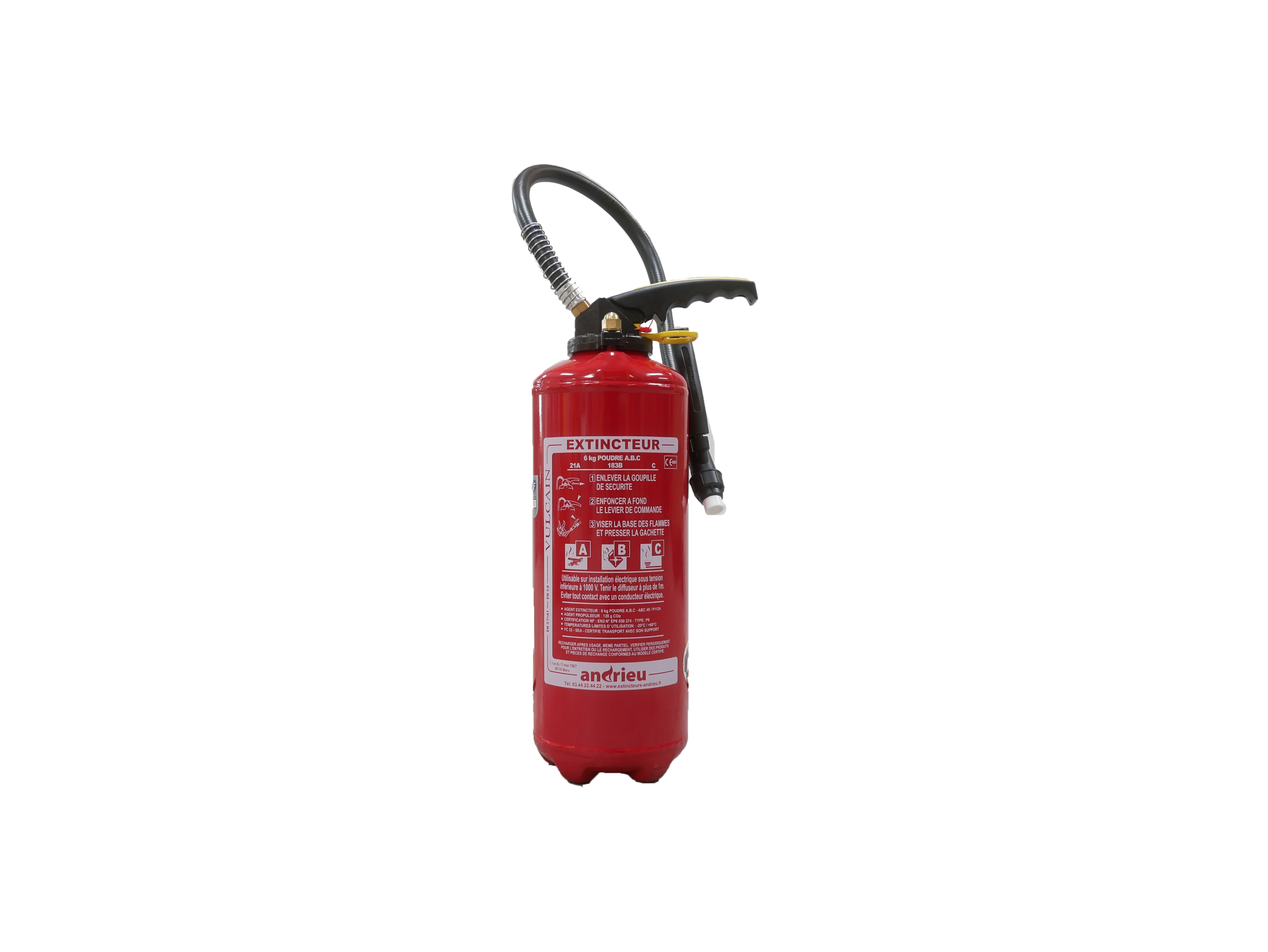 Extincteur 6kg poudre ABC en pression auxiliaire - ANDRIEU