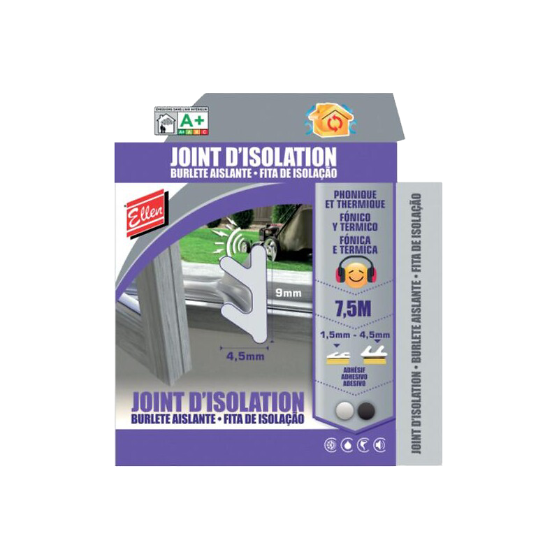 Joint isolation menuiserie blanc pour esp. de 1,5 à 4,5 m larg. 9mm long. 7,5m
