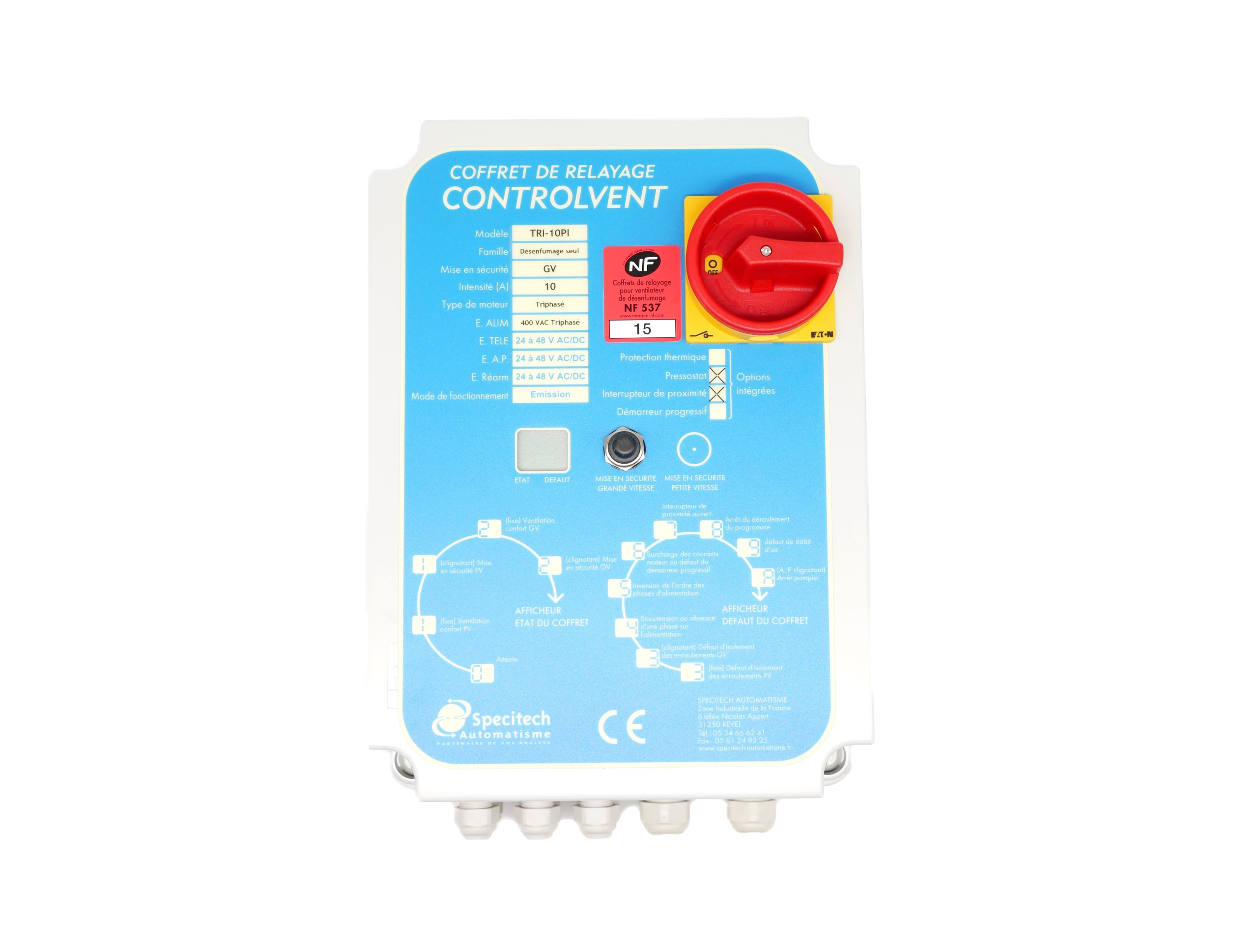 Controlvent 2005 TRI-10PI: Coffret de relayage désenfumage seul pour moteur trip